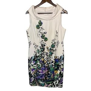 Kelly & Diane Dress Size 12 Sleeveless Roll Neck White w/ Multi Colored Flowers